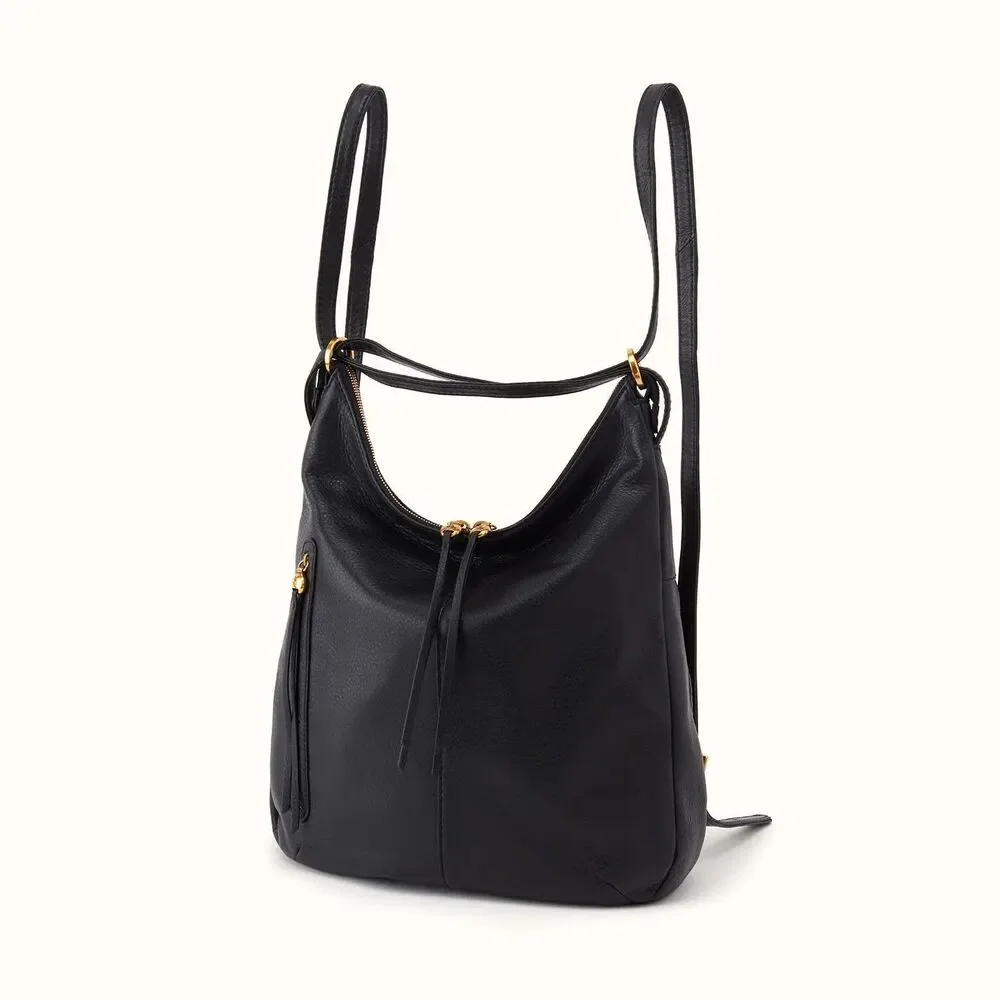HOBO INT'L Black Leather Merrin Backpack Convertible Shoulder Bag
